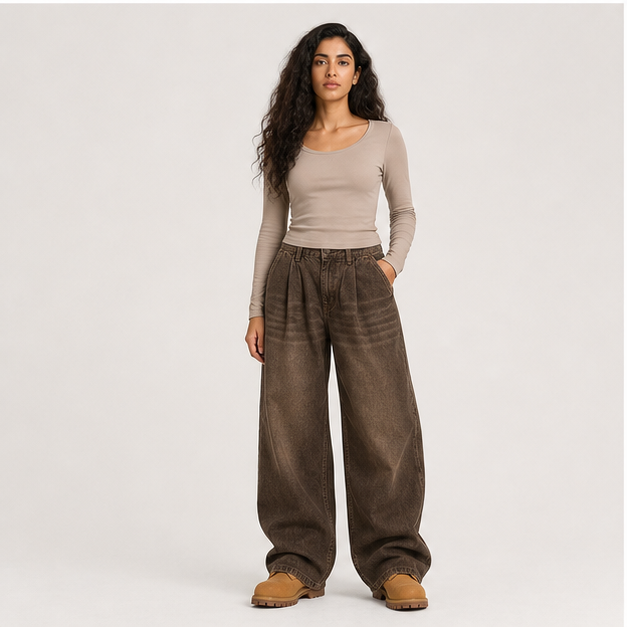 Mens Baggy Jeans for Men Women Y2k Skater Vintage Plain Pants Casual Wide Leg Jeans Loose Fit Denim Jeans - model view